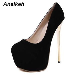 Aneikeh Sexy Platform Pumps Wedding Women Fetish Shoes High Heel Stripper Slip On Flock cm Zapatos Mujer