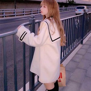 Kawaii шерстяное пальто женщины зимние пэчворки теплые тенденции пальто и куртки женские высокие улицы японский стиль корейский контейнер 21130