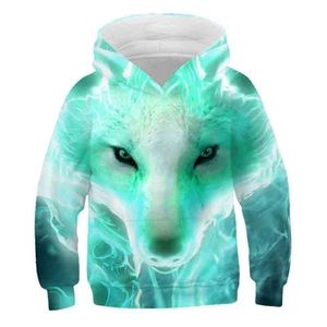 3D Print Wolf Girls Boys Hoodies Coat Teens Höst Ytterkläder Barnkläder 8 10 12 år Hooded Sweatshirt Långärmade Pullovers 211110