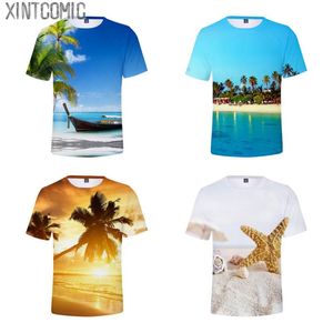 Ocean Beautiful Seaside View Coconut Tree D Tryckt T shirt Män Kvinnor Kortärmad T shirt T shirt Summer Shirts Tee Kläder T shirts