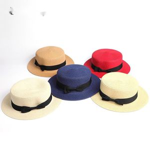 Широкие шляпы Breim 2022 родитель-ребенок оптом Sun плоская соломенная шляпа лодка девочек лук лето для женщин малыш и пляж Панама