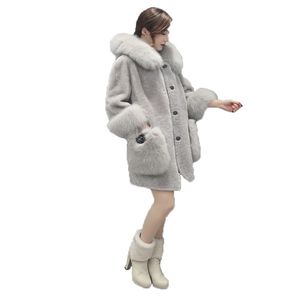 Faux Fur Coat S-3XL Plus Storlek Grå Röd Vinter Koreansk Långärmad Lös Mode Slim Tjock Faux Jacka LR380 210531