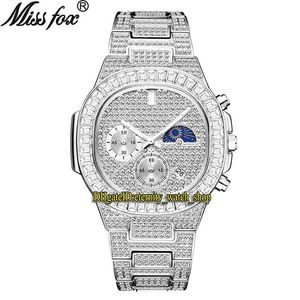 Wholesale silver eternity bracelet for sale - Group buy MISSFOX eternity V313 Hip hop Fashion Mens Watches CZ Diamond inlay Dial Quartz Movement Men Watch Iced Out White Big Diamonds Bezel Alloy Case Silver Bracelet