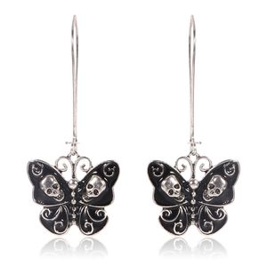 Personality Charm Earring Individual Creativity Black Butterfly Wings Inlaid With Skulls Long Pendant Earrings Gifts For Women Jewelry