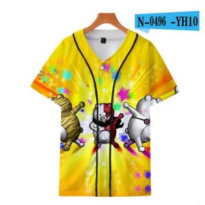 注文の男性野球ジャージーボタンホムTシャツ3Dプリントシャツストリートウェアティーシャツヒップホップ服前部とバックプリント良い057