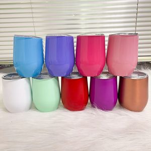 12oz Wine Tumbler Beer Mugs With Lid Vacuum Thermos Egg Shaped Cup 304 Stainless Steel Graduation For Party Gift