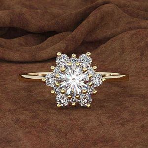 Wholesale vintage gold rings for women for sale - Group buy Luxury Female Snowflake Ring Fashion Yellow Rose Gold Color Crystal Zircon Stone Vintage Wedding s for Women