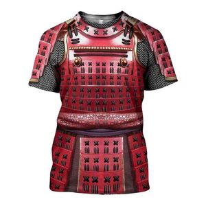 新しい夏のTシャツ3Dプリントサムライアーマー男性原宿ファッション半袖シャツストリートカジュアルユニセックスTシャツトップ210322