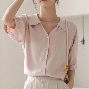 Damenblusen Hemden Alien Kitty 2021 Sommer Frauen Solide Büro Dame Weibliche Bluse Mode Halbarm Gentlewoman Offener Stich Chiffon