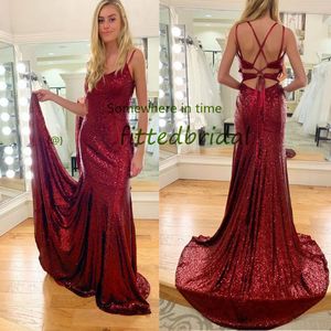 Mermaid Royal Read Sequined Evening Party Dress Custom Made Prom Dresses 328 328
