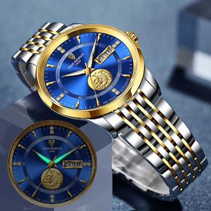 LIGE Fashion Mens Watches Top Brand Luxury Gold Watch Men All Steel Tourbillo impermeabile Orologio meccanico automatico + scatola 210527