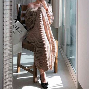 ヴィンテージ暖かい秋のセーター女性のドレス冬のロングニットドレス緩いマキシ特大レディーローブvestidos 210423