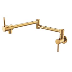 Pot Filler Tap Wall Mounted Foldable Kitchen Faucet Single Cold Hole Sink Rotate Folding Spout Chrome Gold Brass