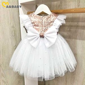 Mababy 6m-6y princesa criança criança menina vestido de festa pérola tulle lantejoulas tutu vestidos para meninas crianças fostumes de casamento q0716