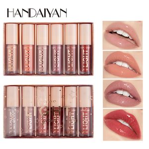 6 Cores/Conjuntos de brilho labial Moda Batom Líquido Conjunto de Lipgloss Hidratante Natural À Prova D' Água Lábios de Veludo Gloss Caixa de Presente