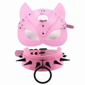 ピンクのマスクチョーカーブラックスパイクネックレス女性金属リベットスタッドカラーガールズパーティークラブチョッカーゴシックコスプレアクセサリー