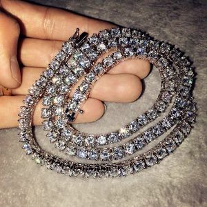 Handmade Pave Round 4mm Diamond Naszyjnik Dla Kobiet Mężczyzn Luxury Hip Hop 925 Sterling Silver Wedding Fine Jewelry z 45-60 cm