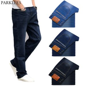 Märke Fashion Straight Men Jeans Byxor Höst Lösa Stretch Denim Trousers Mens Casual Classic Business Plus Size Jeans för män 210524