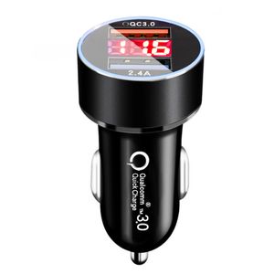 Car Chargers Fast Charging Dual USB Digital Display LED 5V 2.4A Ports Aluminum Universal 18W Power Adapter Charger