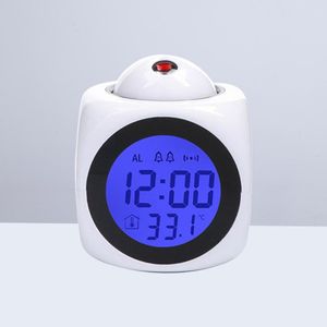 Övriga klockor Tillbehör Multifunktionell LED-projektionsväckarklocka med rösttalande funktion Digital 12/24-timmars temperatur