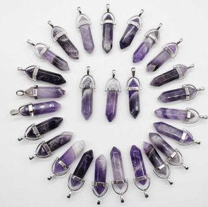 24pcs Natural stone lapis lazuli amethysts crystal agates pillar Pendant for diy Jewelry making necklaces Accessories 210720