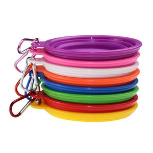Dogs Bowls Silicone Pet Folding Bowl Retractable Utensils Bowl Puppy Drinking Fountain Portable Outdoor Travel Bowl Carabiner ZC160