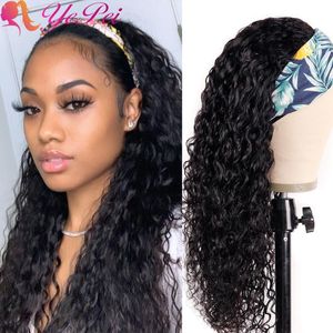 Lace Wigs Headband Wig Human Hair Water Wave Full Remy Glueless Half Natural For Women Yepei