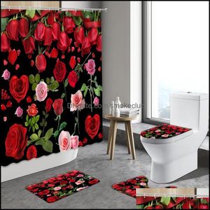 Shower Curtains Bathroom Aessories Bath Home & Garden Rural Plant Flowers Curtain Colorf Floral Rose Sunflower Decor Toilet Rugs Indoor Mats