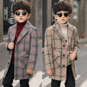 Children's woolen coat 4-11 years old boys trench Boys plaid coat outside children's woolen coat Cotton and linen blend 792 V2