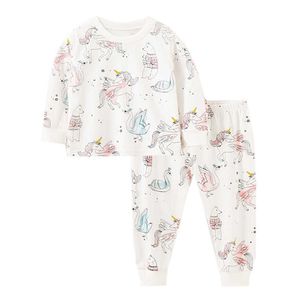 Hoppmätare Barnflickor Pyjamas Unicorn Print Bomull 2 ​​st Hem Klädsuppsättningar för Småbarn Använd 210529