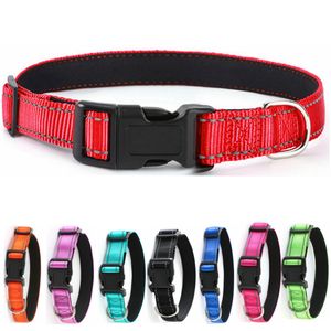 10 Color Reflective Fashion Dog Collars Designer belt for Small Large Dogs Soft Neoprene Padded Breathable Nylon Puppy Collar Adjustable Pet Supplies Red B03