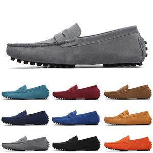 2021 Non-Brand men casual suede shoes black blue wine red gray orange green brown mens slip on lazy Leather shoe size 38-45