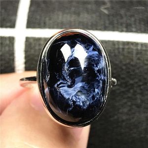 Anéis de cluster 18x14mm Natural Blue Pietersite Anel Jóias para Mulher Homem Prata Esterlina Oval Grânulos Namíbia Energy Stone Ajustável