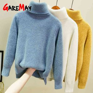 Herbst frauen Pullover Winter Stricken Warme Vintage Einfarbig Weibliche Jumper Dicken Weißen Rollkragen Für Frauen 210428