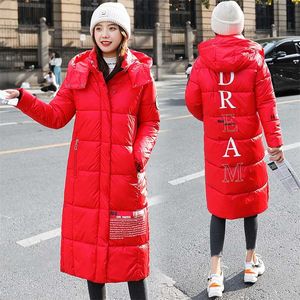 Women Winter down Jacket Coat Hooded Warm Glossy Ladies Long Parkas Oversize Puffer Waterproof Snow Coats 211008