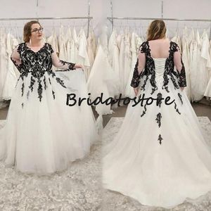 Abito da sposa vintage taglie forti 2022 con maniche lunghe in pizzo nero con scollo a V Abiti da sposa boho Abiti da sposa da donna con corsetto gotico Abito da sposa bohemien gotico