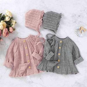 Spring Autumn Baby Boys Girls Pure Color Knit Jacket + Hat Infant Kids Boy Girl Long Sleeve Cardigan Coat Clothing 210521