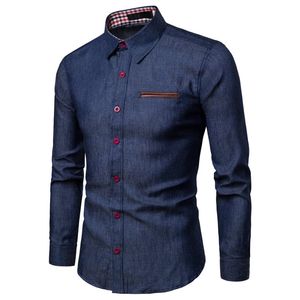 AIOPESON Autumn Mens Jeans Shirt Solid Slim Fit Long Sleeve Top Quality 100% Cotton Denim s 210626