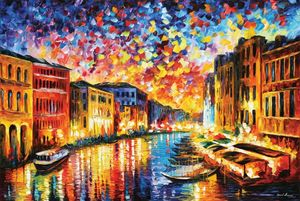 Decorative Home Decor Modern Art Thick Oil Landscape Canvas Painting Venice Wall Pictures Reproduction for Hotel, Dinning Room,Restaurant,Living Room,No Framed