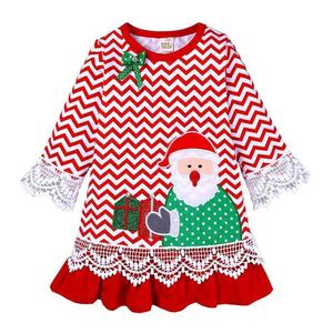 Boże Narodzenie jesień Santa Claus baby dzieci dziewczynka sukienki dla s rękaw z długim rękawem haftem 210521