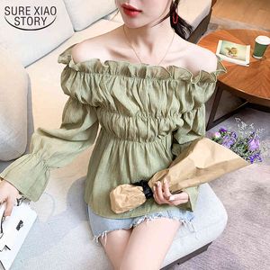 Korean Style Loose Fashion Woman's Shirt Autumn All-match Slash-neck Solid Puff Long Sleeve Blouses 10664 210508