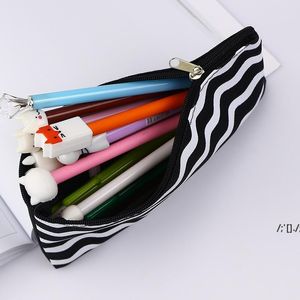 Black Striped Pencil Bag Pocket Cosmetic Pencils Pens Holder Storage Case Bags Office School Supplier RRD13032