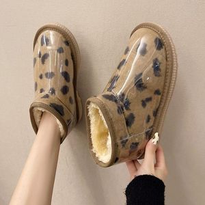 Boots Leopard 877 Pattern Snow Female Patent Leather Warm Plush Short Botas De Mujer Thick Soled Waterproof Winter Women 2021 229