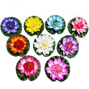 Mini simulación de lirio de agua flores falsas 10 cm hoja de loto artificial para la decoración del hogar de la boda decoración de la piscina