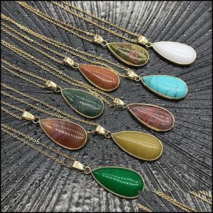 Hängen smycken hänge halsband långt vatten reiki chakra colorf verkliga naturliga ametister agater turkoises opal kvarts sten droppe leverans