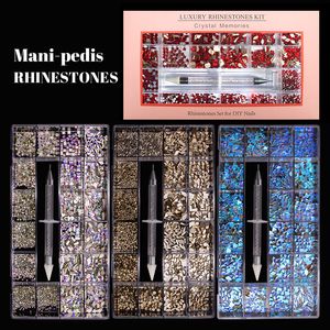 Mixed AB Glass Crystal Nail Diamond In Grids 20 Shape And SS4-SS20 Flatback Nails Art Rhinestone Set With 1 Pick Up Pen For Manicure DIY