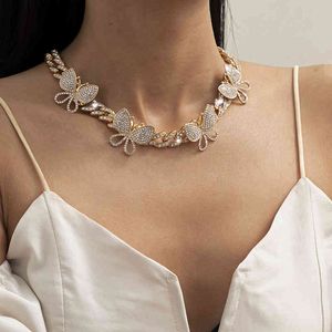 Women's Butterfly Cuban Chain Necklace Gold Silver Color Hip Hop Jewelry Necklace Bracelet Set X0509