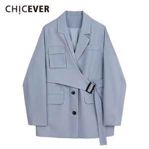 CHICEVER Patchwork Blazer For Women Notched Long Sleeve Sashes Pockets Large Size Casual Coats Female Autumn Clothing 211122