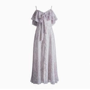 PERHAPS U Gray Sling Sleeveless V Neck A-line Feather Tassel Midi Dress Ruffle Bow Summer Beach Vocation Elegant D1457 210529
