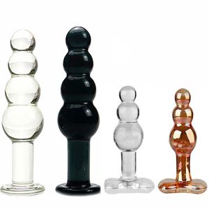 Black large artificial Pyrex Glass dick crystal dildo penis Anal Beads big ball butt plug masturbate adult sex toy for women men Y201118